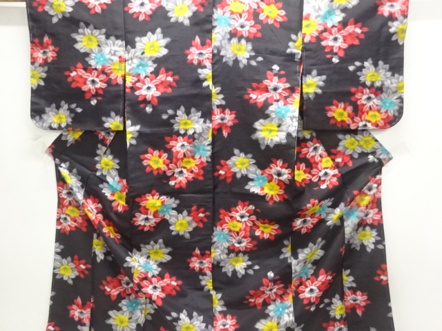 大正ロマン　花模様銘仙着物